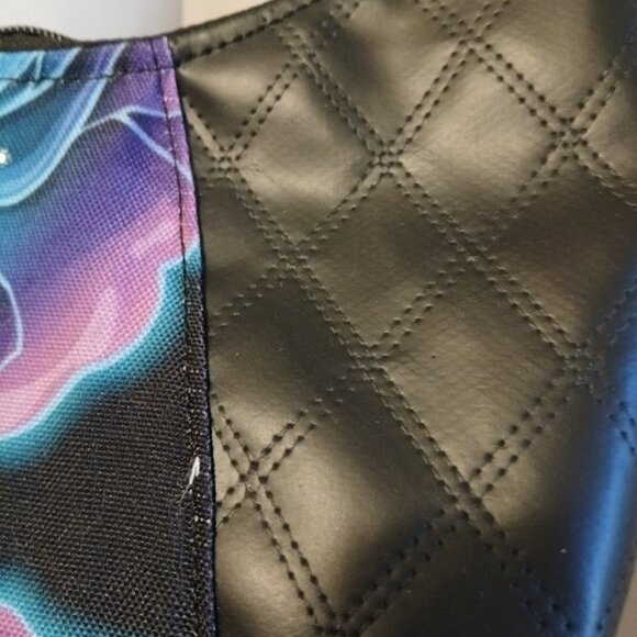 New Canvas Vinyl Top handle Shoulder Bag Purse Ombre Roses Crescent Baguette - Picture 4 of 9